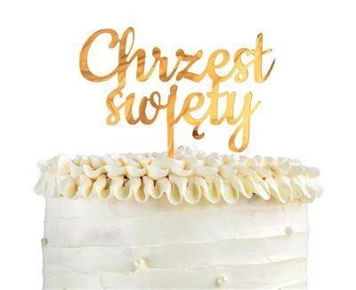 Topper na tort Chrzest Święty złoty akrylowy 11x13 cm Topper na tort Chrzest Święty złoty akrylowy 11x13 cm