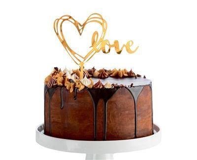 Topper na tort LOVE złoty akrylowy 13x10 cm Topper na tort LOVE złoty akrylowy 13x10 cm