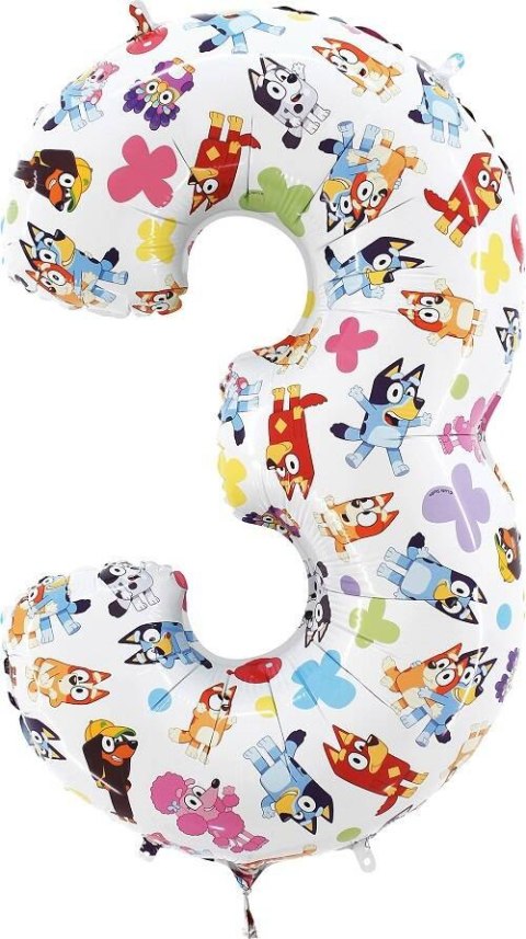 Balon Foliowy Cyfra 3, Bluey, 66 cm Grabo Balon Foliowy Cyfra 3, Bluey, 66 cm Grabo