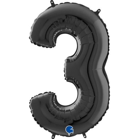 Balon Foliowy Cyfra 3 Czarny, 66 cm Grabo Balon Foliowy Cyfra 3 Czarny, 66 cm Grabo