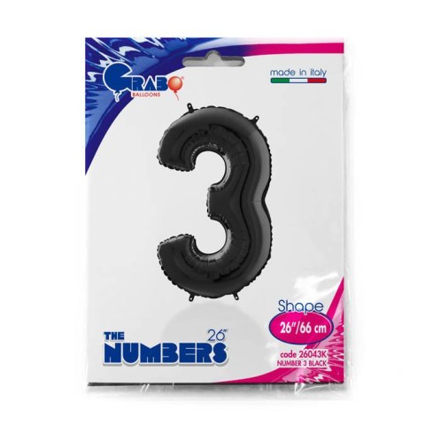 Balon Foliowy Cyfra 3 Czarny, 66 cm Grabo Balon Foliowy Cyfra 3 Czarny, 66 cm Grabo