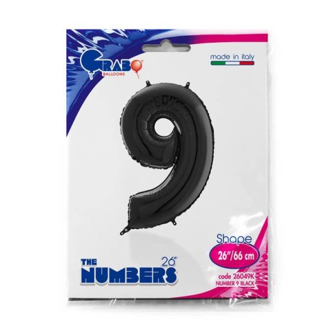Balon Foliowy Cyfra 9 Czarny, 66 cm Grabo Balon Foliowy Cyfra 9 Czarny, 66 cm Grabo