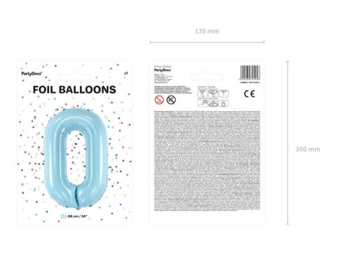Balon foliowy Cyfra 0, 86cm, jasny niebieski Balon foliowy Cyfra 0, 86cm, jasny niebieski