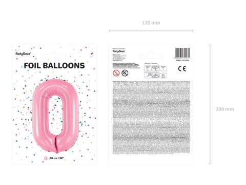 Balon foliowy Cyfra 0, 86cm, różowy Balon foliowy Cyfra 0, 86cm, różowy