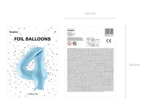 Balon foliowy Cyfra 4, 86cm, jasny niebieski Balon foliowy Cyfra 4, 86cm, jasny niebieski