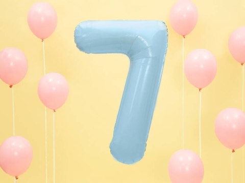 Balon foliowy Cyfra 7, 86cm, jasny niebieski Balon foliowy Cyfra 7, 86cm, jasny niebieski