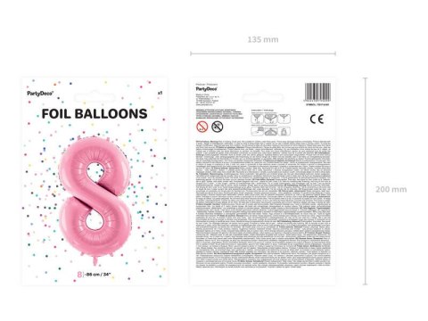 Balon foliowy Cyfra 8, 86cm, różowy Balon foliowy Cyfra 8, 86cm, różowy
