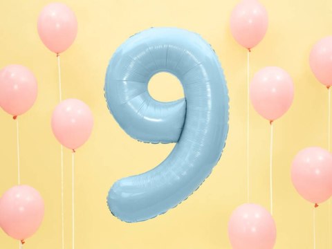 Balon foliowy Cyfra 9, 86cm, jasny niebieski Balon foliowy Cyfra 9, 86cm, jasny niebieski