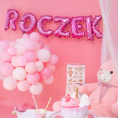 Balon foliowy napis ROCZEK różowy w gwiazdki, 40 cm Balon foliowy napis ROCZEK różowy w gwiazdki, 40 cm
