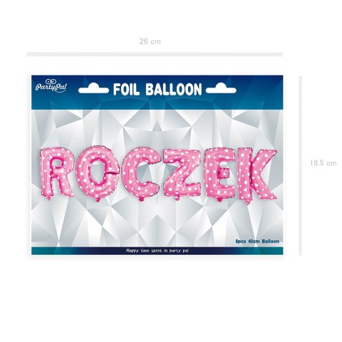 Balon foliowy napis ROCZEK różowy w gwiazdki, 40 cm Balon foliowy napis ROCZEK różowy w gwiazdki, 40 cm