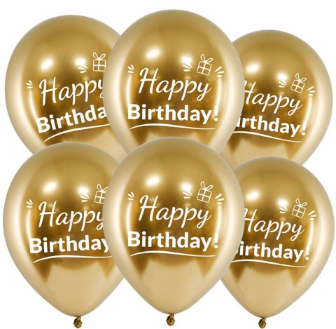 Balony urodzinowe złote Chrom Happy Birthday, 30cm, 50 szt. Balony urodzinowe złote Chrom Happy Birthday, 30cm, 50 szt.