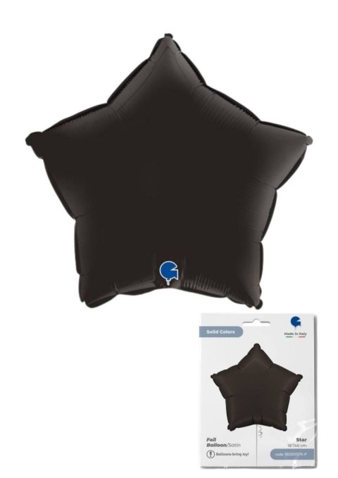 Balon Foliowy Gwiazda czarna Satin Mat 46cm, Grabo, pakowana Balon Foliowy Gwiazda czarna Satin Mat 46cm, Grabo, pakowana
