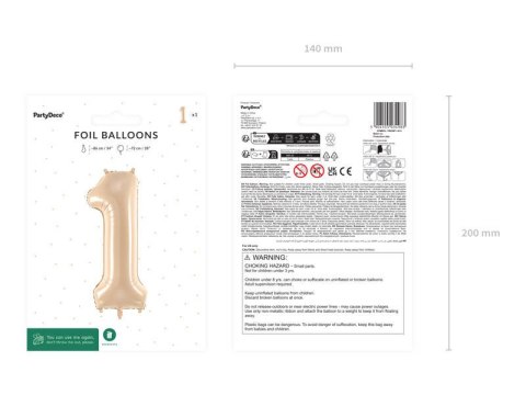 Balon foliowy Cyfra 1, 72cm, beżowa, kremowa Balon foliowy Cyfra 1, 72cm, beżowa, kremowa