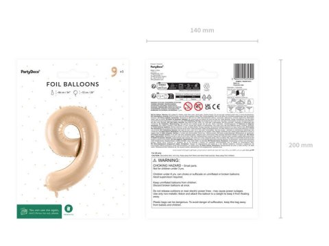 Balon foliowy Cyfra 9, 72cm, beżowa, kremowa Balon foliowy Cyfra 9, 72cm, beżowa, kremowa