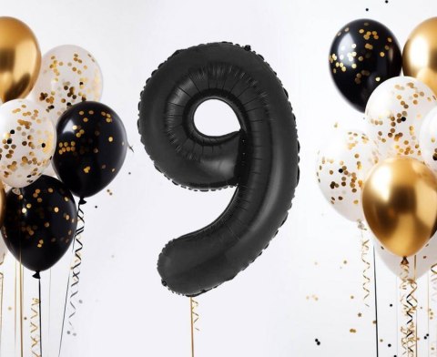 Balon foliowy, cyfra 9, czarne matowe, 85 cm Balon foliowy, cyfra 9, czarne matowe, 85 cm