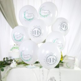 Balony Pierwsza Komunia Święta IHS, srebrne, 30cm, 6 szt.