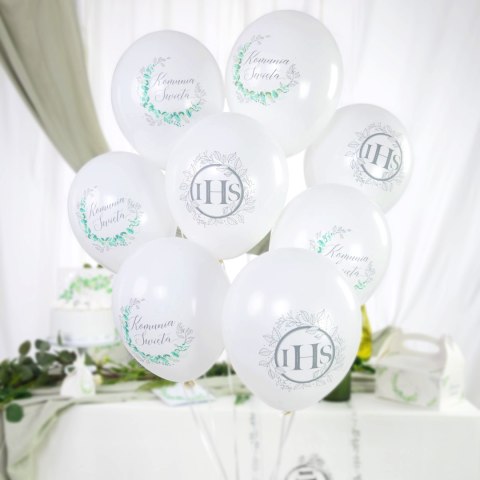 Balony Pierwsza Komunia Święta IHS, srebrne, 30cm, 6 szt. Balony Pierwsza Komunia Święta IHS, srebrne, 30cm, 6 szt.