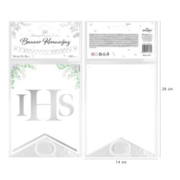 Baner komunijny I Komunia Święta Eukaliptus srebrny 240cm