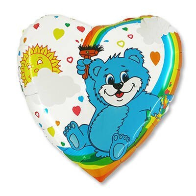 Balon Foliowy Miś tęcza, Serce, 46 cm, Grabo Balon Foliowy Miś tęcza, Serce, 46 cm, Grabo