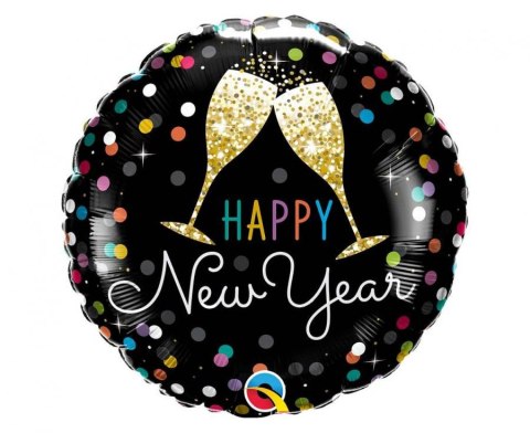 Balon Foliowy Okrągły Happy New Year, na Sylwestra, 46 cm Balon Foliowy Okrągły Happy New Year, na Sylwestra, 46 cm