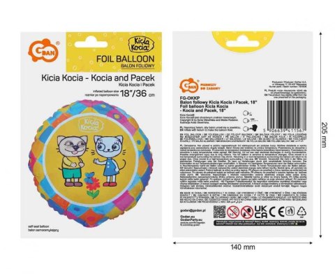 Balon foliowy Bajka Kicia Kocia i Pacek, 18 cali, 46cm Balon foliowy Bajka Kicia Kocia i Pacek, 18 cali, 46cm