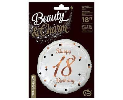 Balon foliowy Happy 18 Birthday, biały, nadruk różowo-złoty, 18' Balon foliowy Happy 18 Birthday, biały, nadruk różowo-złoty, 18'
