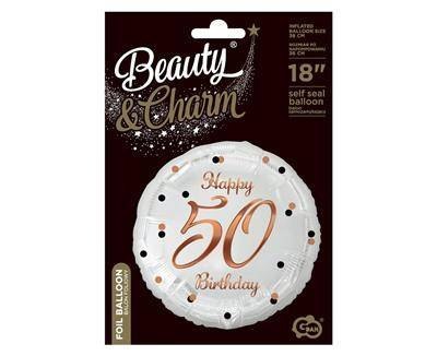 Balon foliowy Happy 50 Birthday, biały, nadruk różowo-złoty, 18' Balon foliowy Happy 50 Birthday, biały, nadruk różowo-złoty, 18'