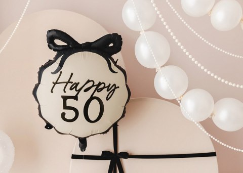 Balon foliowy Happy ''50'' z kokardką, pięćdziesiątka, czarno- beżowy, 47,5x45 cm Balon foliowy Happy ''50'' z kokardką, pięćdziesiątka, czarno- beżowy, 47,5x45 cm