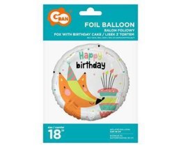 Balon foliowy Happy Birthday Rudy lis, 45 cm