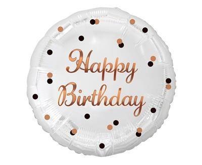Balon foliowy Happy Birthday, biały, nadruk różowo-złoty, 18' Balon foliowy Happy Birthday, biały, nadruk różowo-złoty, 18'