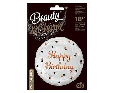 Balon foliowy Happy Birthday, biały, nadruk różowo-złoty, 18' Balon foliowy Happy Birthday, biały, nadruk różowo-złoty, 18'
