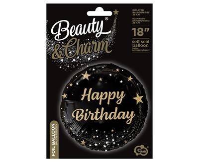Balon foliowy Happy Birthday czarny, nadruk złoty, 18' Balon foliowy Happy Birthday czarny, nadruk złoty, 18'