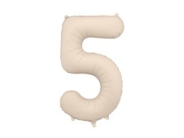 Balon foliowy Matowa Cyfra '5', 86cm, jasny beż