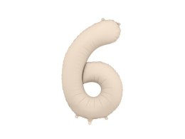 Balon foliowy Matowa Cyfra '6', 86cm, jasny beż