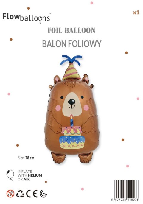 Balon foliowy Miś Urodzinowy 44,5 x 78,5 cm Balon foliowy Miś Urodzinowy 44,5 x 78,5 cm