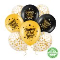 Balony biodegradowalne zestaw Happy New Year czarno-złote 8szt.