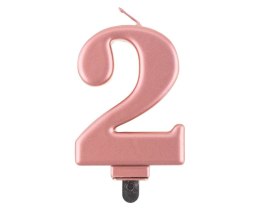 Świeczka cyferka 2, metalik Rose Gold, 8 cm