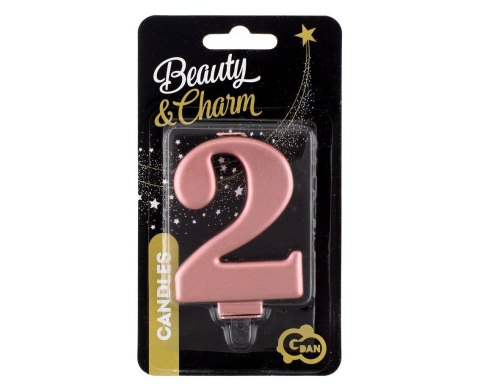 Świeczka cyferka 2, metalik Rose Gold, 8 cm Świeczka cyferka 2, metalik Rose Gold, 8 cm