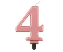 Świeczka cyferka 4, metalik Rose Gold, 8 cm