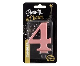 Świeczka cyferka 4, metalik Rose Gold, 8 cm