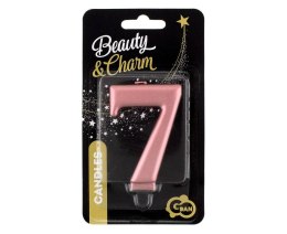 Świeczka cyferka 7, metalik Rose Gold, 8 cm