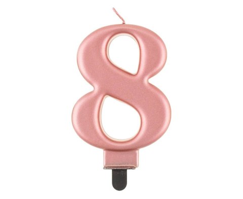 Świeczka cyferka 8, metalik Rose Gold, 8 cm Świeczka cyferka 8, metalik Rose Gold, 8 cm