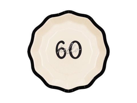 Talerzyki papierowe ''Hello 60'' sześćdziesiątka, 18 cm, 6szt Talerzyki papierowe ''Hello 60'' sześćdziesiątka, 18 cm, 6szt