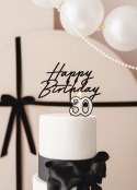 Topper akrylowy na tort „Happy Birthday" - czarny, 16,5 cm