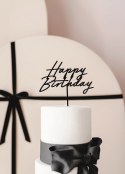 Topper akrylowy na tort „Happy Birthday" - czarny, 16,5 cm
