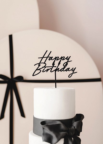 Topper akrylowy na tort „Happy Birthday" - czarny, 16,5 cm Topper akrylowy na tort „Happy Birthday" - czarny, 16,5 cm