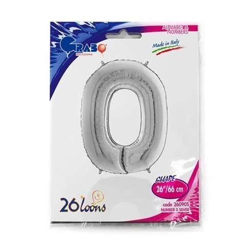 Balon Foliowy Cyfra 0, Srebrna, 66 cm Grabo Balon Foliowy Cyfra 0, Srebrna, 66 cm Grabo
