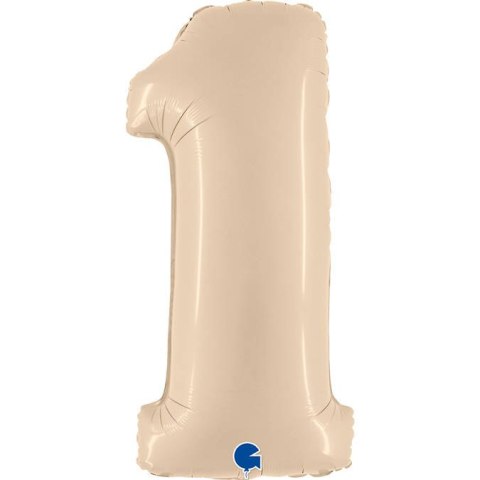 Balon Foliowy Cyfra 1, Satynowa Kremowa 102cm Grabo Balon Foliowy Cyfra 1, Satynowa Kremowa 102cm Grabo