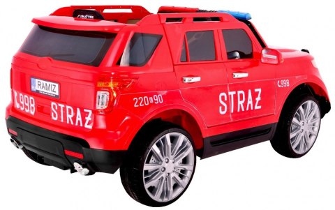 Auto SUV Straż Pożarna na akumulator dla dzieci + Syreny + Światła + Megafon + Pilot + Wolny Start + Naklejki Auto SUV Straż Pożarna na akumulator dla dzieci + Syreny + Światła + Megafon + Pilot + Wolny Start + Naklejki