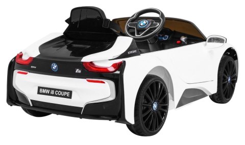 BMW I8 Lift Auto na akumulator Biały + Pilot + Wolny Start + 3-pkt pasy + MP3 USB + LED BMW I8 Lift Auto na akumulator Biały + Pilot + Wolny Start + 3-pkt pasy + MP3 USB + LED